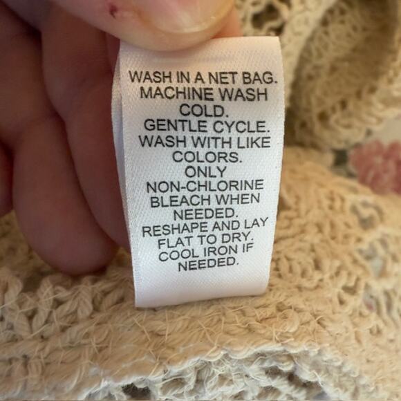 Womens Open Knit Crochet Paisley Sweater Large Cottagecore Oatmeal Boho - Picture 11 of 12